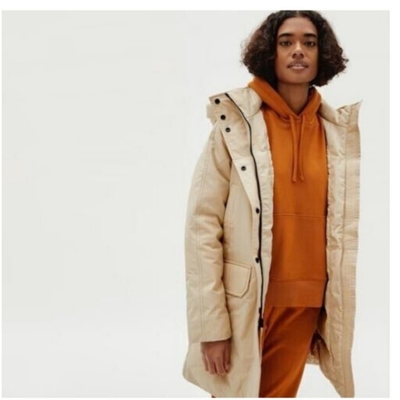 EVERLANE ReNew Military Parka Coat Cashew Beige Drawstring Hood small - Picture 4 of 16